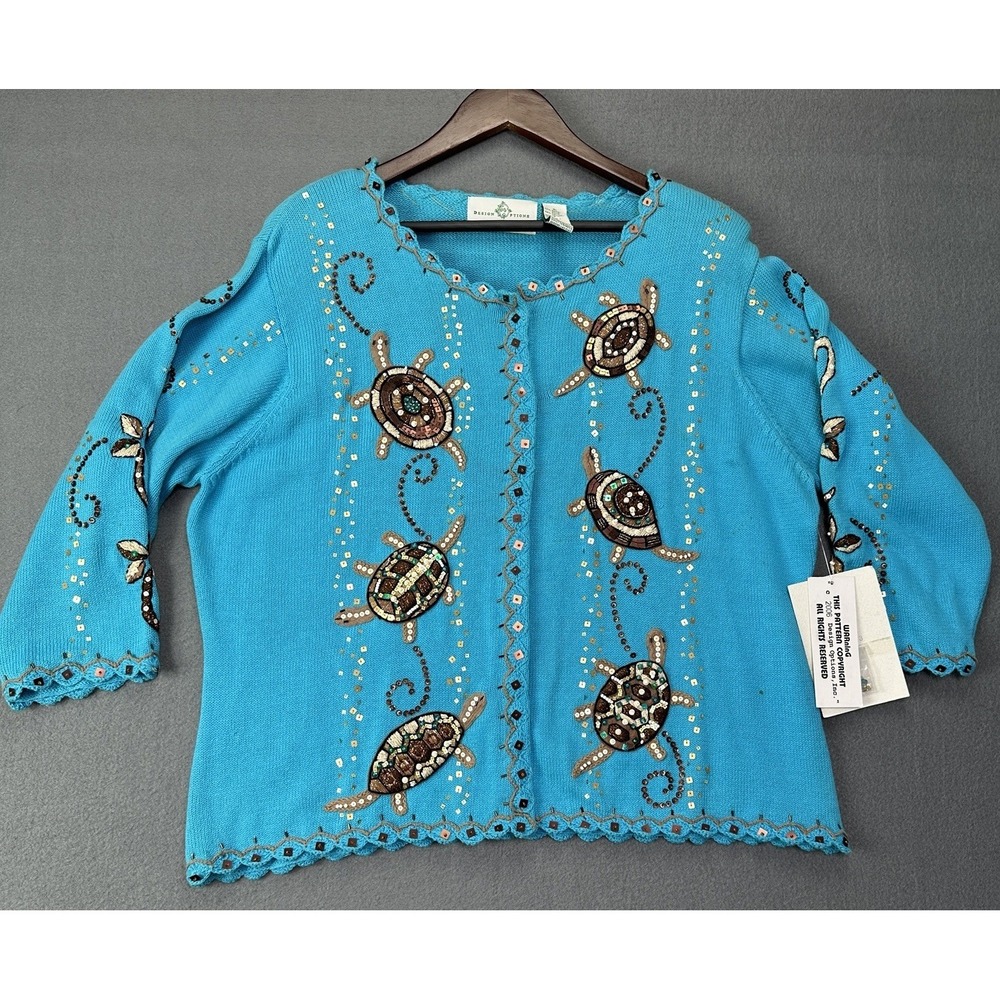 NWT Vintage Philip & Jane Gordon design options blue sea turtle cardigan XL Rare